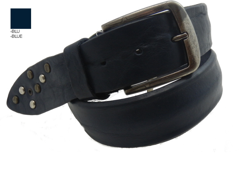 Cintura in Cuoio con rivette - Blu - 40mm